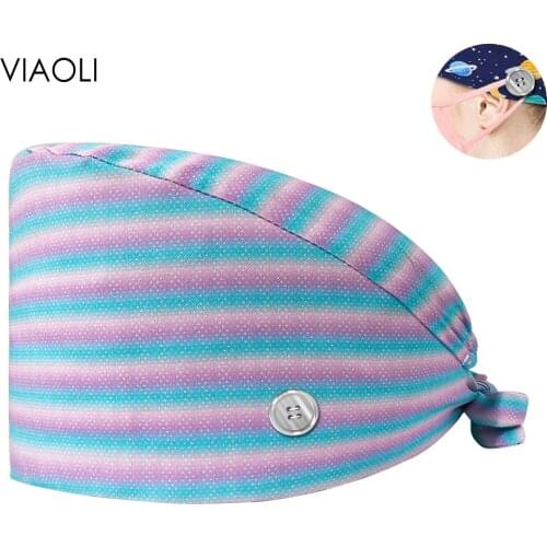 Sweat-absorbent Scrub Cap High Quality Adjustable Scrub Lab Hats Unisex Scrubs Caps Women Cartoon Printing Beauty Salon Work Hat