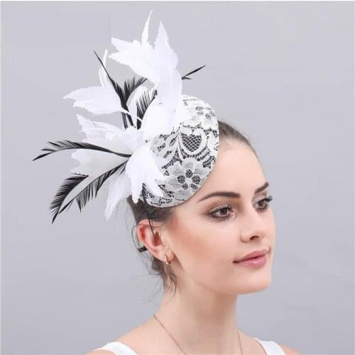 Flax Mesh Bridal White Small Hat Wedding Banquet Party Head Jewelry Noble Ladies Handmade Vintage Fashion Feather Hats