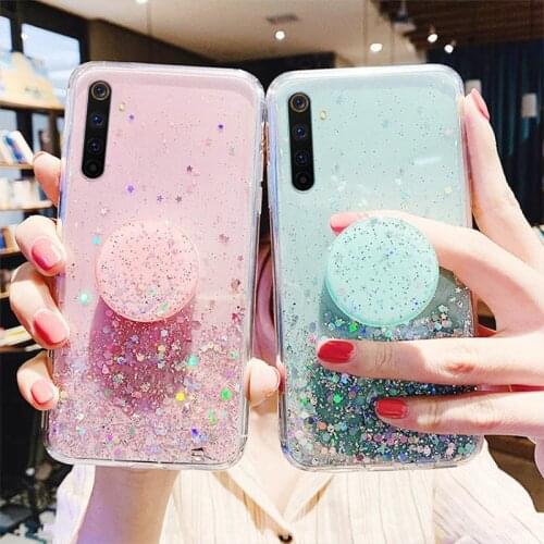 Realme 7 5 6 X7 Pro Cases Silicon Sequin Glitter Epoxy Cover For OPPO Reno 4 Pro Lite Realme C17 7i F17 A73 A93 2020 4F 3 Funda