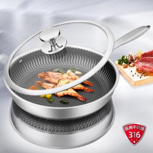 304 stainless steel pan non-stick pan household fried egg steak frying pan pancake pan induction cooker gas stove universal