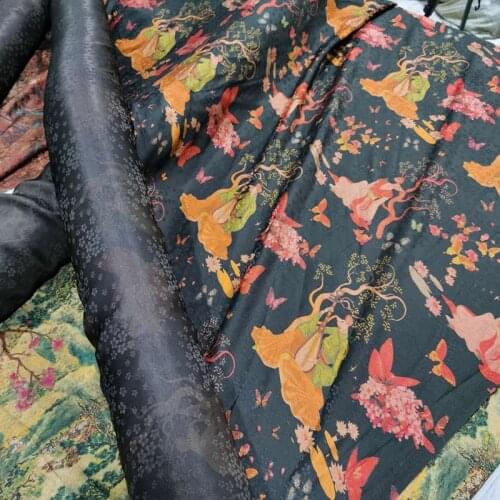 The watered gauze fabric real 60% silk and 40%cotton Jacquard flower Satin hanfu kimono cheongsam cloth fabric 0.5meter