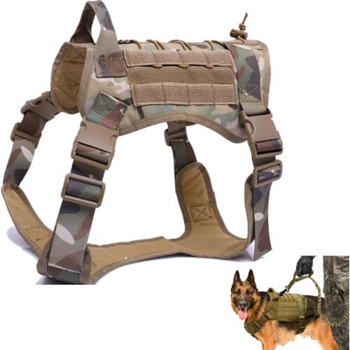 Tactical Service Dog Vest Military K9 Dog Clothes Molle Harness Training Hunting Large Dog Nylon Vest Harness Leash Adjustable