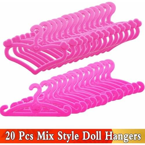 20 Pcs /Lot Pink Mix Style Dolls Hangers Dress Clothes Holder Cute Accessories for Barbie Doll 12'' Pretend Play Girls Toys