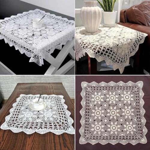 Vintage Square Tablecloth Doily Cotton Lace Crochet Floral Table Cloth Dining Banquet Decor Kitchen Supplies Table Decoration