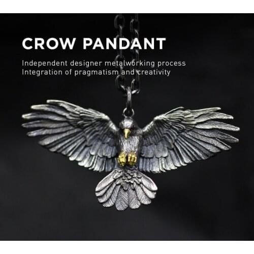 Vintage Silver Plated Crow Necklace Pendant Personality Men Women Eagle Necklace Punk Hip Hop Chain Fashion Jewelry Party Gifts