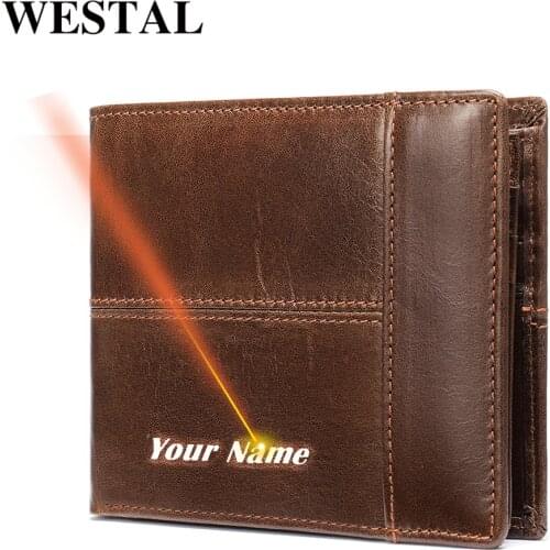 WESTAL Wallet male Genuine Leather Short Wallet mens Vintage Cow Leather Casual Man Wallets Purse Standard Card Holders 8064
