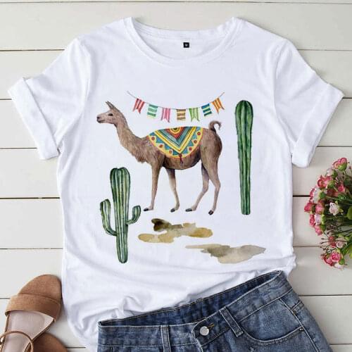 Camel And Cactus Graphic Print T-shirt Women Harajuku Aesthetic White Tops Tshirt Tee 2021 New Summer Fashion Y2k Female T Shirt