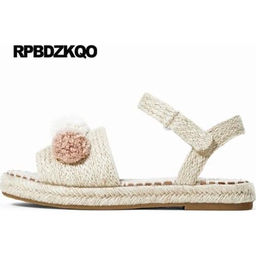 Slingback Lady 2018 Casual Women Designer Flat Shoes Beige Large Size Two Strap Sandal Espadrilles Pom Pom Open Toe Summer Rope