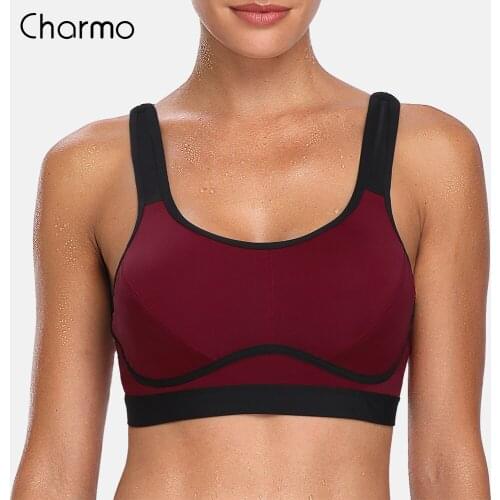 Charmo Womens Hight Impact Sports Bra Padded Support Yoga Bra Breathable Fitness Workout Racerback Sports Top Anti-sweat Bra