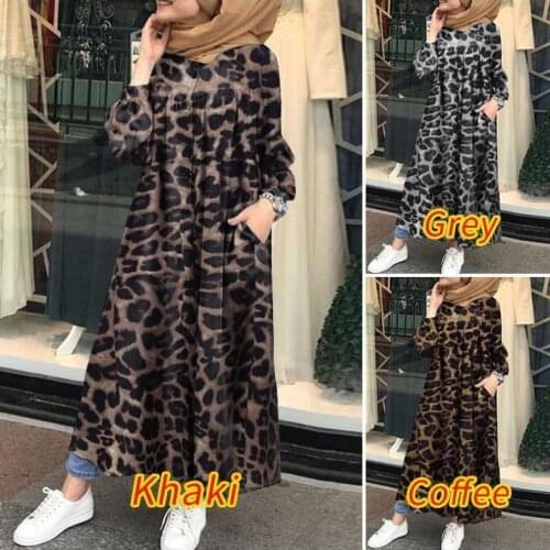 Womens round neck long puff sleeve tiger and leopard print cotton and linen series casual long coat