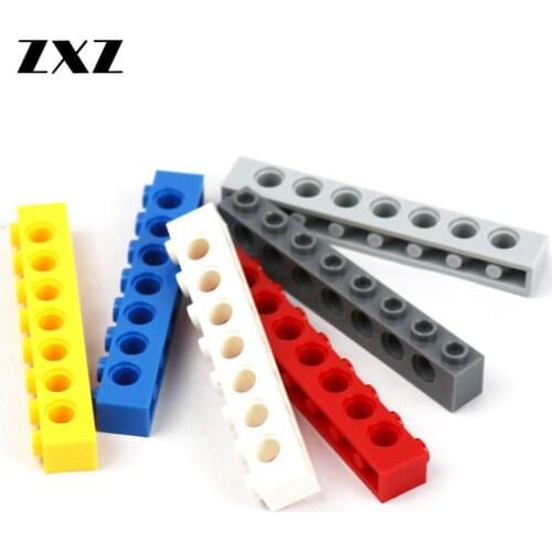 100PCS MOC Building Blocks DIY Brick 1x8 7 Holes Bulk Accessory Technical Parts 3702 Kids Toy