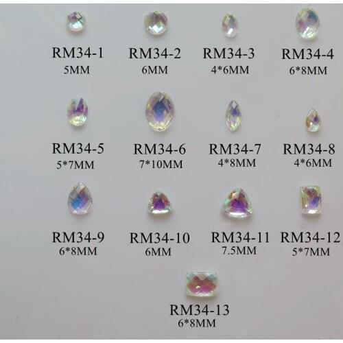100pcs/bag Nail Art Crystal AB Resin Rhinestone Horse-Eye Round Rectangle Oval Drop Rhinestone