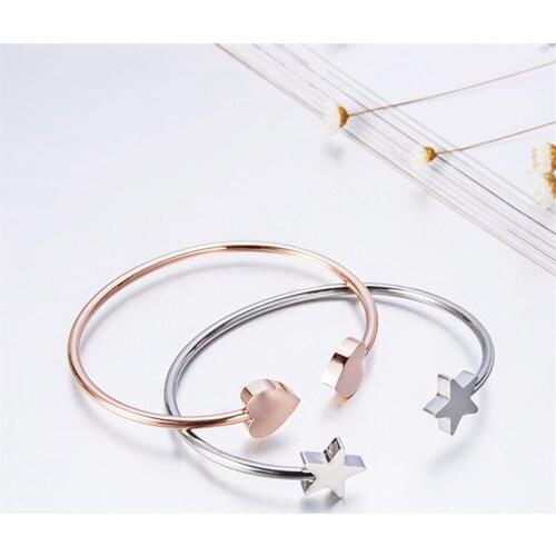 2019 Non-fading Open Fashion Bracelet Star Titanium Stainless Steel Exquisite Rose Gold Bangles For Women Jewelry