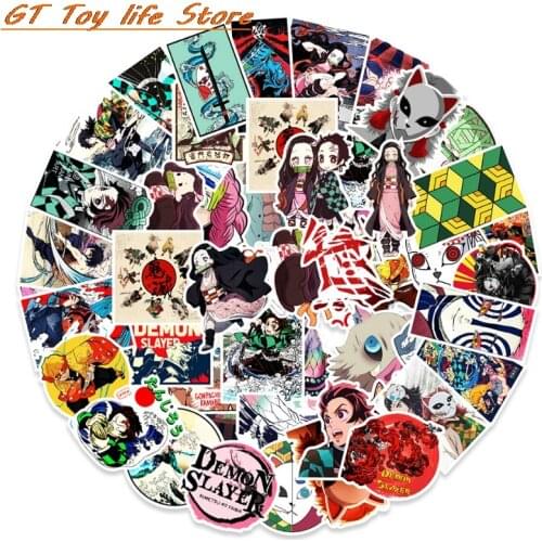 HB 50Pcs Anime Demon Slayer Kimetsu No Yaiba Sticker Waterproof PVC Skateboard Luggage Motorcycle Guitar Kid Boy Sticker