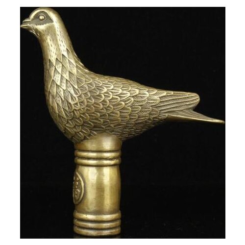 Free shipping Old Handwork Carving Bronze Pigeon Statue Cane Head Walking Stick