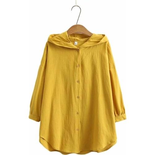 Plus size cotton linen half sleeve women blouse 2021 summer casual ladies hooded loose shirts femlae yellow black green pink