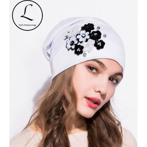 GZHILOVINGL Brand Knitted Caps Spring Winter Autumn Cotton Flower Women Girls Skullies Beanies Cap Solid Color Simple Bonnet Hat