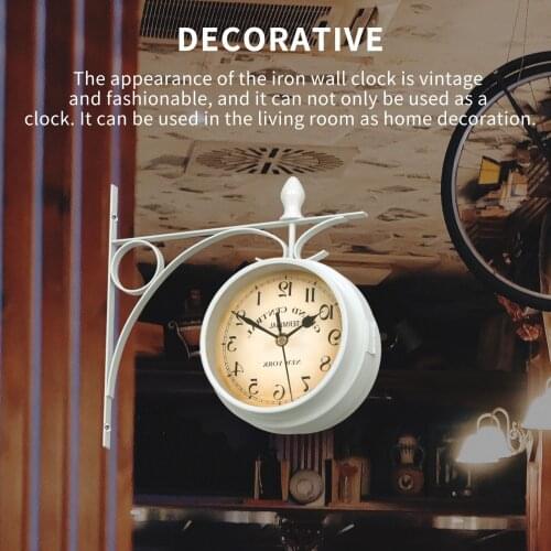 European Style Clock Iron Wall Clock Double-Sided Quiet Vintage Clock Battery Powered Wall Clock Decorative Home Bedroom