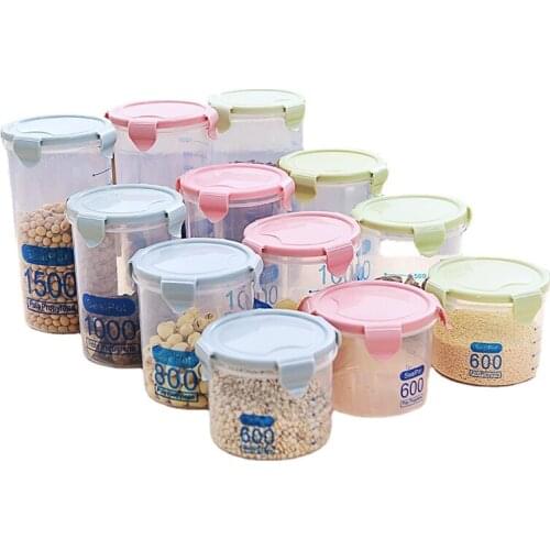 Cheap Practical Jar 600-1500ml with Scale Meter Kitchen Plastic Storage Tank Snacks Coffee Beans Nuts Biscuits Candy Food Box