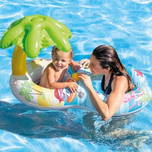 Baby Float Inflatable Swimming Ring Mother Baby Double Swimming Pool Foldable Pool Accessories Sunshade Float Seat