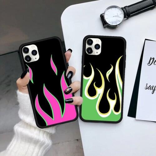 GYKZ Cool Green Red Flame Phone Case For iPhone XS MAX 11 Pro XR X 7 8 6 Plus Fire Silicone Hard Back Cover Slim Matte Coque Bag