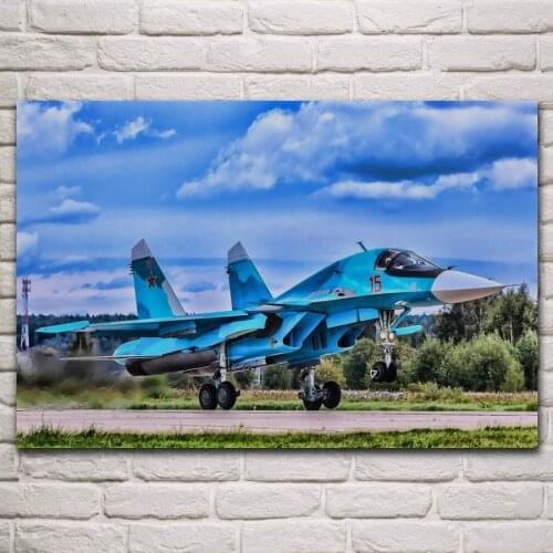 Sukhoi su 34 fighter bomber fullback aircraft artwork living room home wall art decor wood frame fabric poster KN898