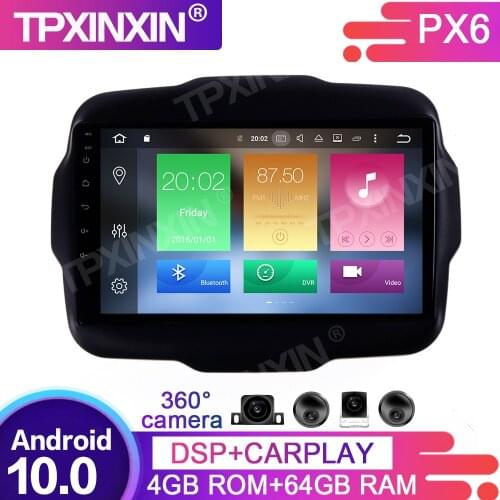 360 Cameras Screen Android 10.0 4+64G DSP For Jeep Renegade 2014-2018 Car Multimedia Player GPS Navi Headunit Radio Audio Stereo