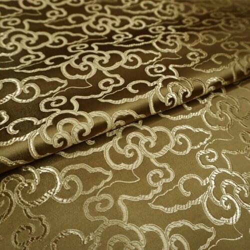 Chinese cloud-pattern brocade jacquard Golden brown Satin silk fabric DIY patchwork bag Book cover Doll hanfu clothes
