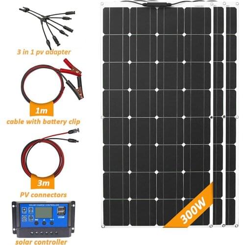 300W Solar Panel Kit 12V Battery Charger 30A PWM Controller Flexible Caravan Solar Panel Kit 100W 200W