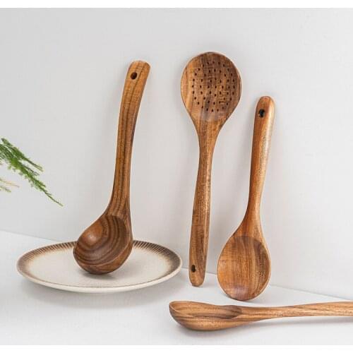 Kitchen Tableware Spoon Natural Wooden Dessert Rice Soup Colander Spoon Skimmer Cooking Shovel Wooden Kitchen Utensils Set