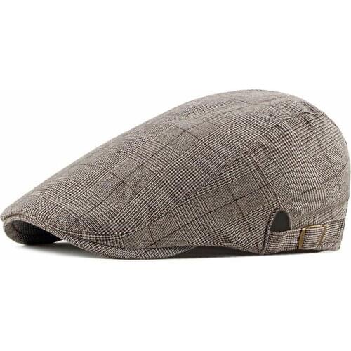 LDSLYJR 2021 Cotton Spring Summer plaid Newsboy Caps Flat Peaked Cap Men and Women Painter Beret Hats 56
