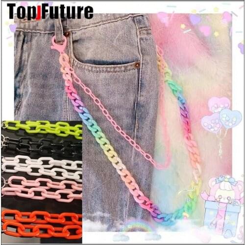 Lots color Rainbow Candy Color cute Star keychain Plastic Acrylic Resin Chain Punk Hip-Hop Lanyard pants jk lolita Waist Chain