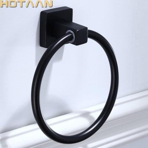 Matte Black Finish Stainless Steel Bathroom Towel Holder Wall-Mounted Round Towel Rings ,Towel Rack YT-10791-H