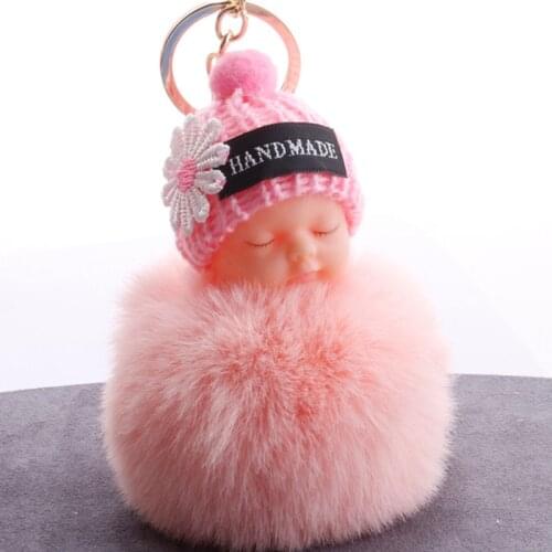 Cute Sleeping Baby Plush Doll Fur Ball Key Chain Pendant Baby Shower Birthday Party Xmas Gifts Wedding Favors Gifts For Guests