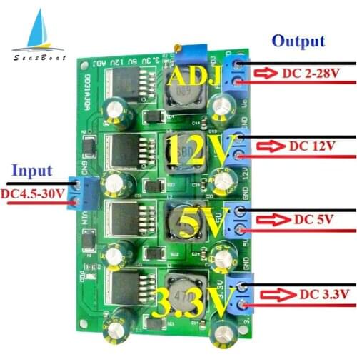3A 4CH DC-DC Step-Down Converter Module Voltage Regulator Board 4.5-30V to 3.3V 5V 12V Adjustable Output Buck Power Supply Board