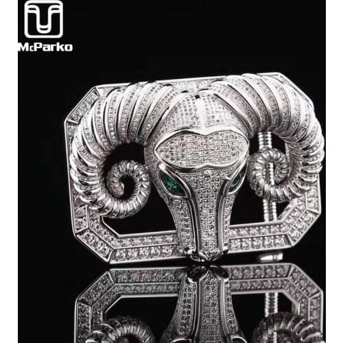 McParko Men Belt Buckle with Rhinestone Luxury Stainless Steel Sheep Design Belt Buckles Without belt Western Cowboy Belt Buckle