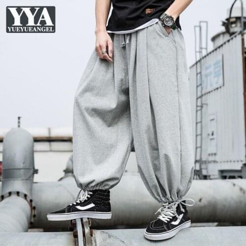 Harajuku Mens Sweatpants Loose Lace Up Bloomers Fashion Hip Hop Wide Legged Pants Drop Crotch Harem Pants Mens Casual Trousers