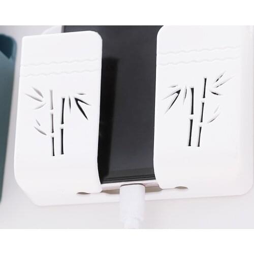 Punch-free Wall-mounted Mobile Phone Charging Bracket Sticky Remote Control Storage Box Bedside Shelf Organizer Storage Rack