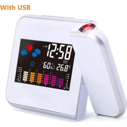 2021 New Smart Home Projection Digital Weather Station Time Projector LCD Snooze Alarm Clock Color Display w/ LED Backlight