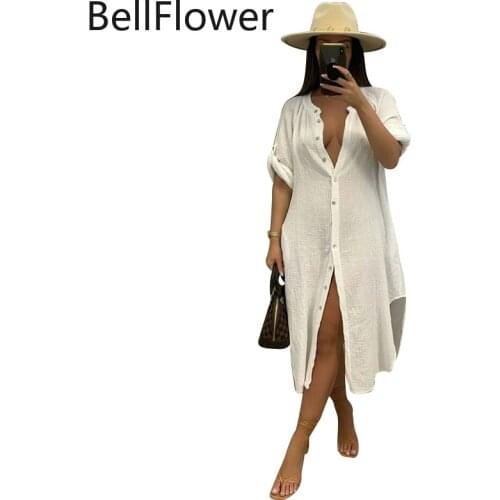 Summer Smock Shirt Dress Women Plus Size Beach Style O-Neck Button Loose Waist Half Sleeve Holiday Midi Dresses Dropshipping