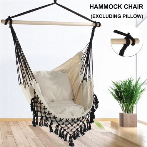 Nordic style Home Garden Hanging Hammock Chair Bed Outdoor Indoor Dormitory Swing Hanging Chair with Wooden Rod 130 x100 x100cm