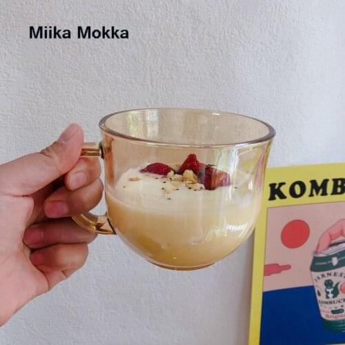 High Color Amber Coffee Glass Handle Transparent Mini Dessert Breakfast Yogurt Cup Coffee Glass