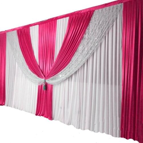 Wedding Event Decoration Props 10FTX20FT Ice Silk Elegant Backdrop Swags Middle Silver Sequin Drape Background Curtain Supplies
