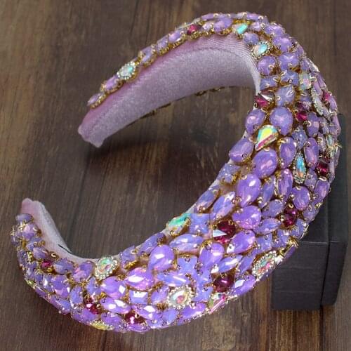 Luxury New Personality Baroque purple Rhinestone Headband Wide Full Crystal Fashion Prom Show Girls Women Party Hair Accessories