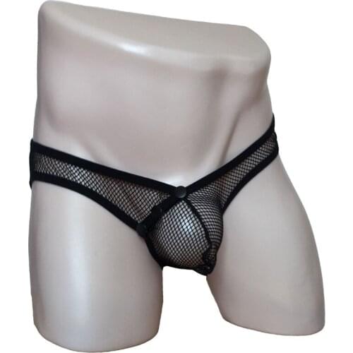 Sexy Men Lingerie Low Waist See Through Snap On Mesh Front Open Shorts Briefs Sheer G-String Thongs Underwear Bikini Bottom