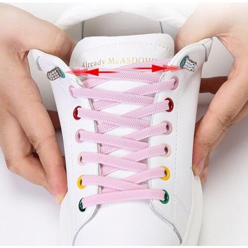 No Tie Shoelaces Diamond Push Button Fast Metal Buckle Elastic Shoelace For Kids Adult Sports Boots Lazy White Laces Strings