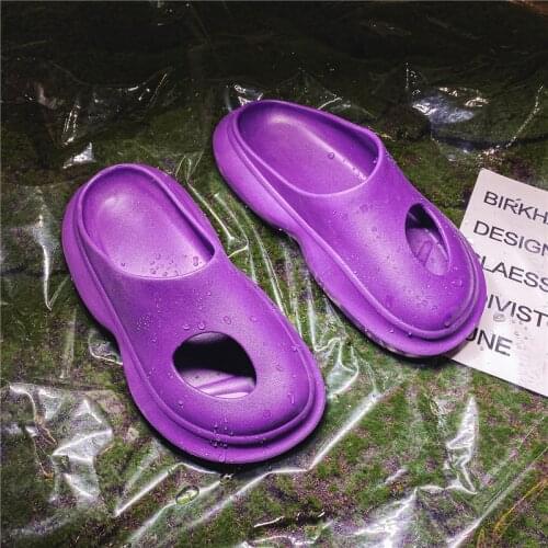 Women Fashion Slippers Solid Color Toe Covered Flip Flops Simple Design Couples Sandals Platform Shoes Big Size 47 slides