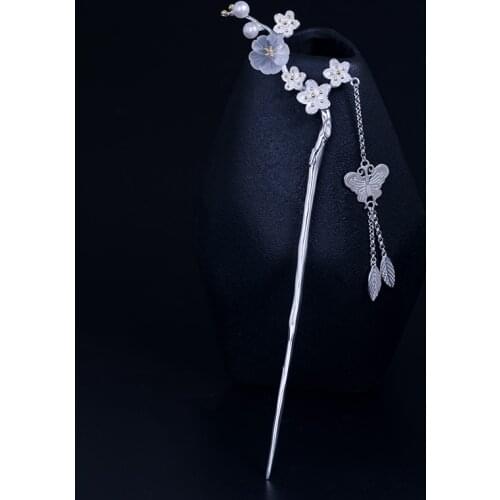 Super Gift S925 Sterling Silver Magpie Flowers Hairpin Crystal plum butterfly tassel Female Vintage Jewelry Hanfu Accessories