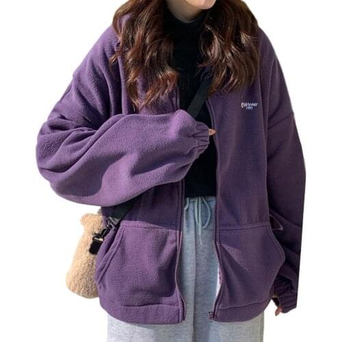 NewAutumn Women Sweatshirt Coat Solid Color Cardigan Zip-Up Turn-down Collar Lady Casual Sportd Jacket for Work Outwear Tops