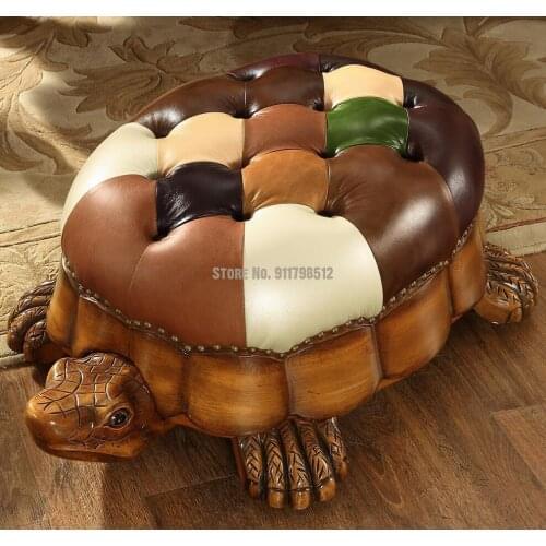 European-style solid wood leather tortoise stool American solid wood leather shoe-changing stool mall try-on-shoe stool children
